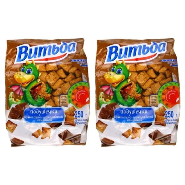Витьба Готовый завтрак, подушечки, с молочно-шоколадной начинкой, 250 г, 2 уп