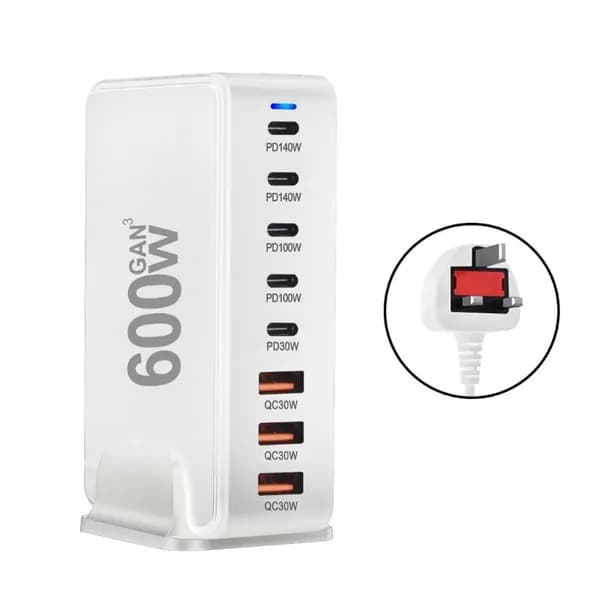 600 Вт PD Fast Chargers USB C A 8 Port Quick Charging Cable для таблеток для телефона, Белый - UK