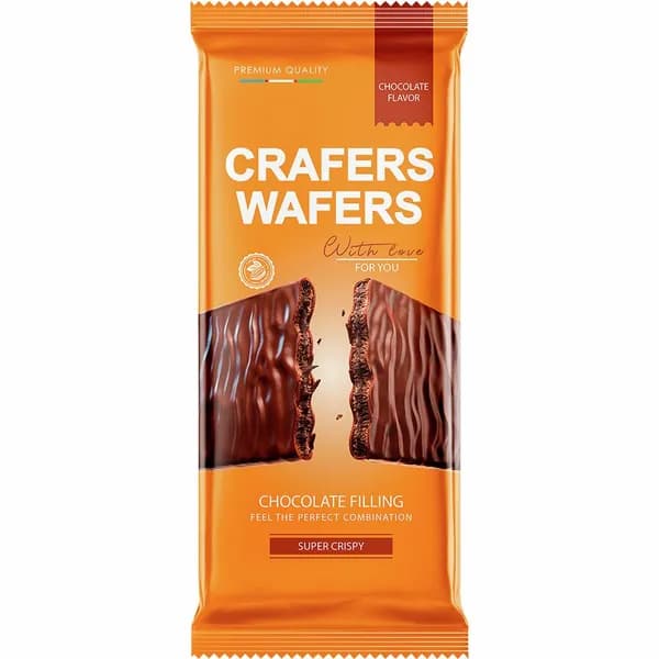Плитка вафельная Crafers Wafers с шоколадной начинкой, 50г