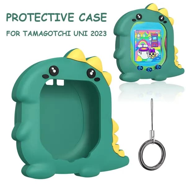 Силиконовый чехол для Tamagotchi Uni с 3D-дизайном динозавра, зелёный, с кольцом и шнурком