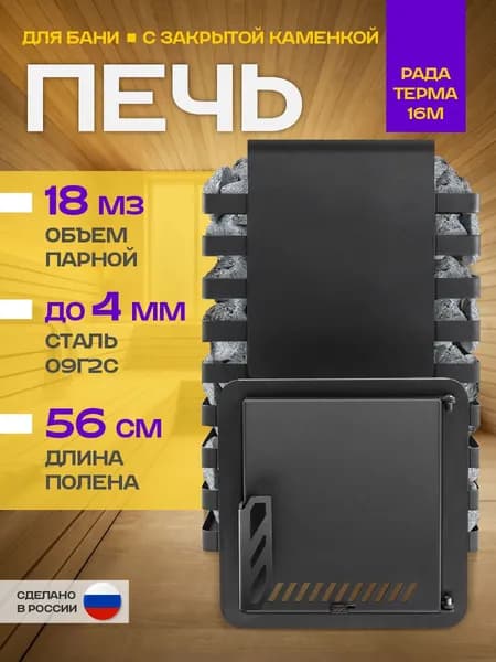 Дровяная печь РАДА ТЕРМА ЗК 4 мм 16M дверца стальная