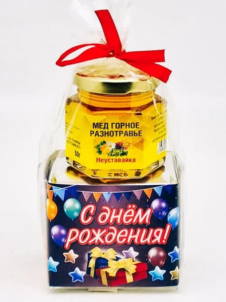 Подарочный набор с днем рождения Краснополянский чай "Высокогорный" 40гр + мед 50гр