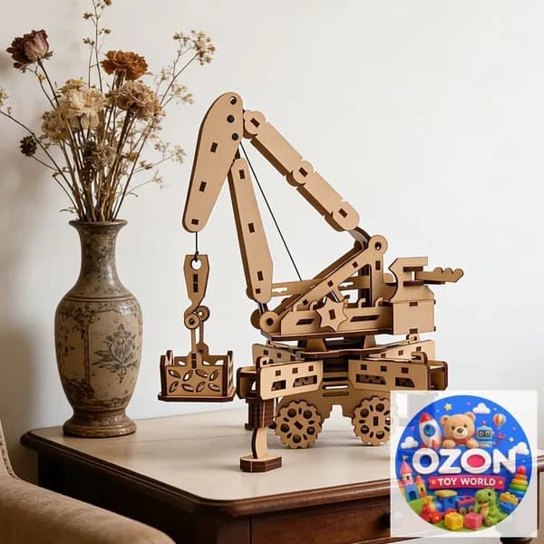 Деревянный 3D-конструктор Кран DIY, сборная модель строительной техники, механическая игрушка из дерева, развивающий набор для детей и подарок