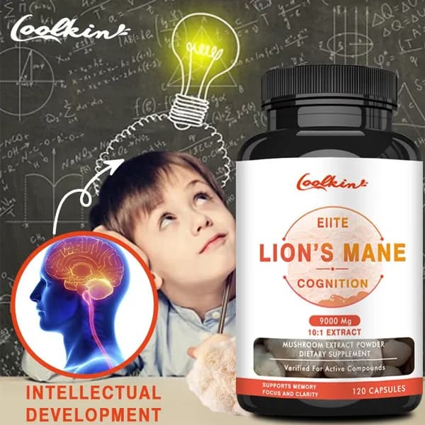 Капсулы Coolkin Elite Hericium erinaceus для улучшения когнитивных функций - 9000 мг - Поддерживает память, внимание и ясность мышления