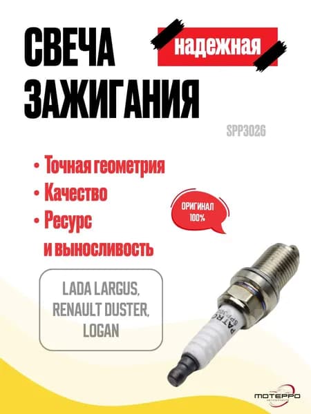 Свеча зажигания никелевая PATRON для Lada Largus, Renault Duster, Logan (Аналог BKR6ES) SPP3026