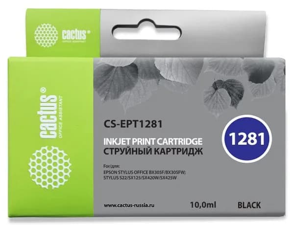 Картридж Cactus CS-EPT1281 черный, для EPSON Stylus S22/S125/SX420/SX425/Office BX305