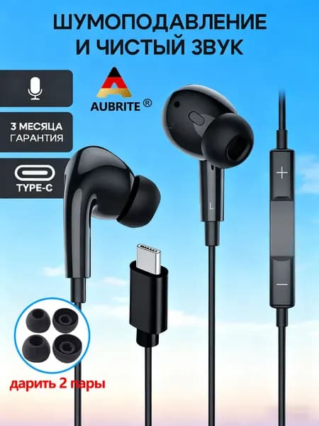 AUBRITE Наушники проводные с микрофоном YX-Type - C, USB Type-C, черный