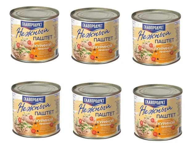 Главпродукт Паштет Нежный с куриной печенью, 240 г , 6шт
