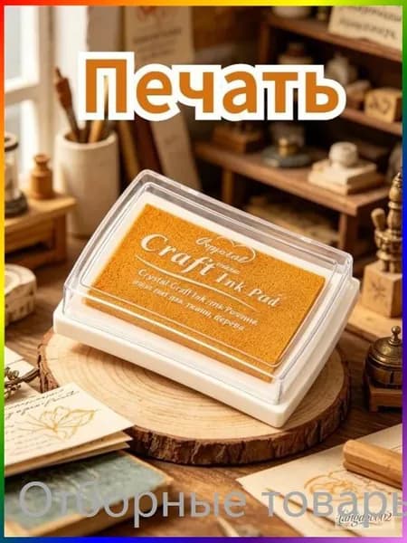 Штемпельная подушка, пластиковая, золотистый цвет, с крышкой
