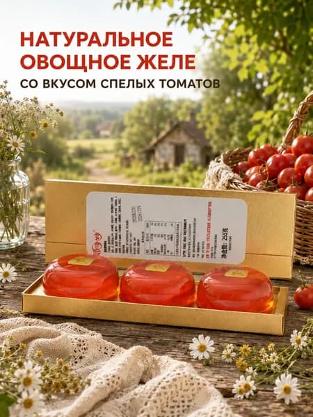 Оригинальное натуральное овощное желе с сочными кусочками спелого помидора в подарочной коробке