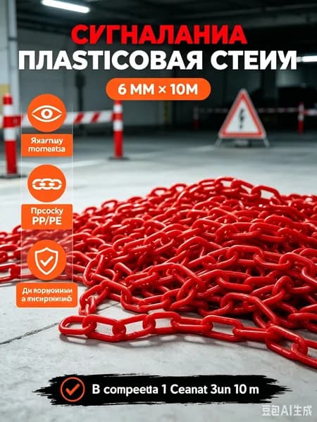 Сигнальная оградительная цепь пластиковая , длина 10 м, для ограждения дорожных столбиков и конусов