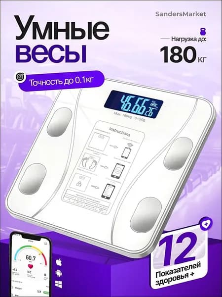 Напольные весы, нагрузка 185 кг, точность 100 г