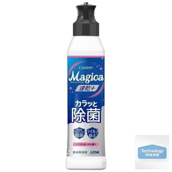 LION Средство для мытья посуды Charmy Magica Quick Dry+ аромат белых роз, 220 мл бутылка с дозатором