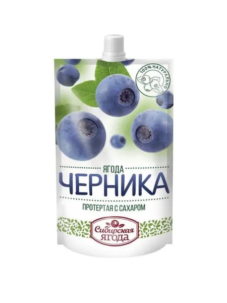 Протертая черника на сахаре Сибирская ягода дой-пак 280гр