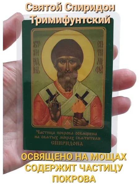 Святой Спиридон Тримифунтский икона освященная на Мощах
