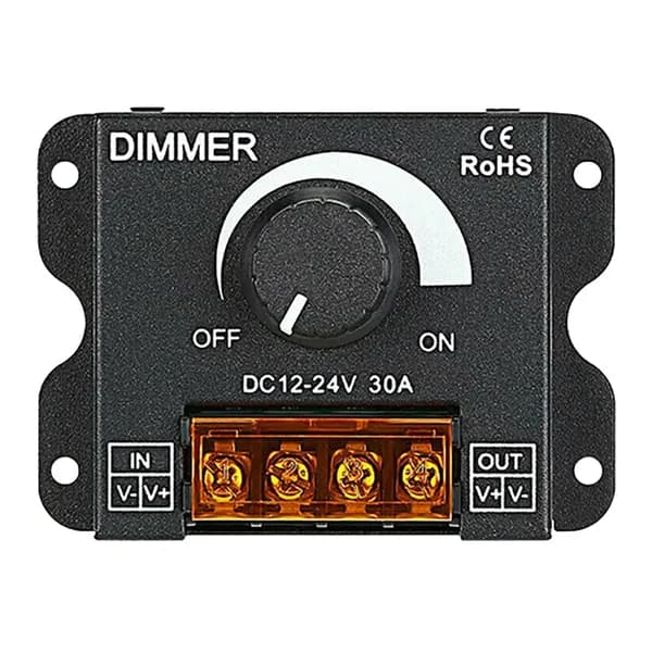 Регулятор яркости светодиодов DC 12-24V 30A, "без стробирования", с ручкой / диммер для монохромных led лент.