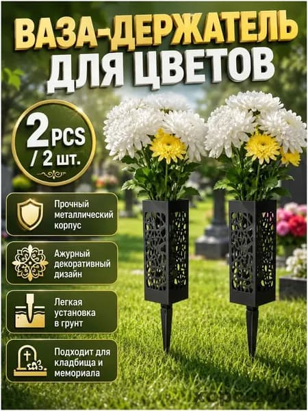 Кладбищные, ажурные бутылки с цветами, 2 шт.