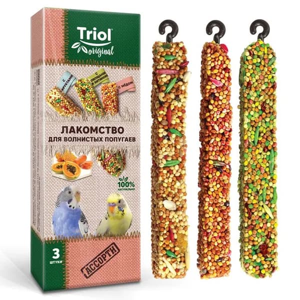 Лакомство для волнистых попугаев "Ассорти" Triol Original (упаковка 3шт), 80г