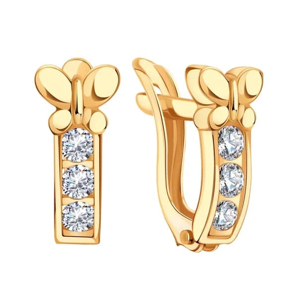 Золотые серьги DIAMANT-ONLINE с фианитом 585 пробы