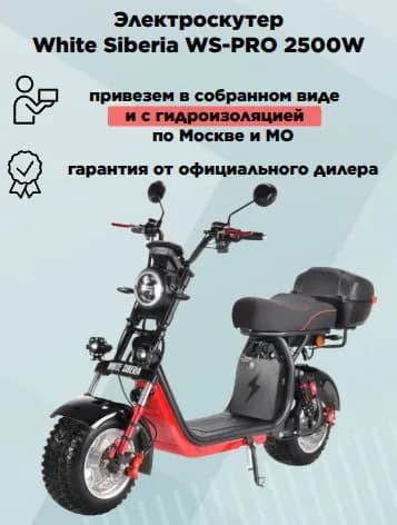 Электроскутер CityCoCo White Siberia WS-PRO 2500W, черные крылья, в сборе, с гидроизоляцией