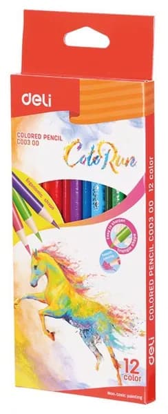 Карандаши цветные 12 цветов, Deli ColoRun EC00300, трехгранные, тополь, коробка