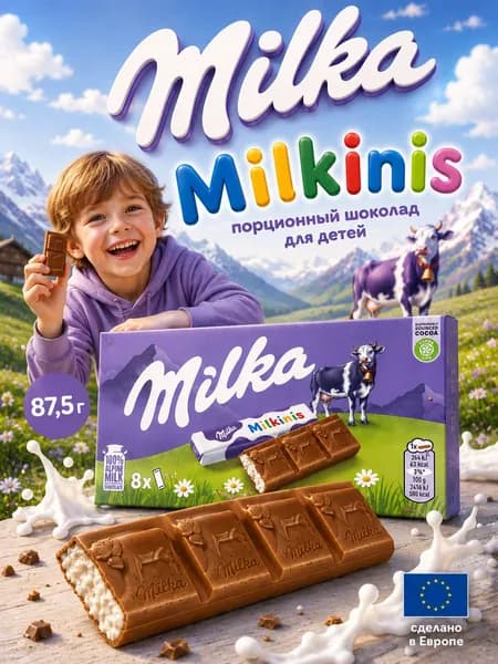 Milka, Шоколад молочный Милкинис, 87,5 г, Milkinis