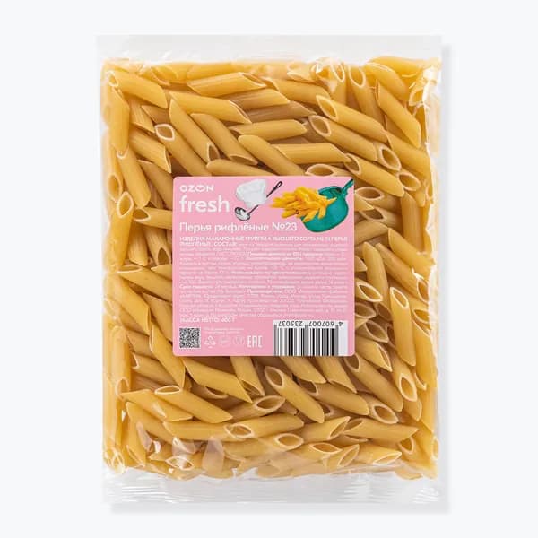 Макароны Ozon fresh Penne Rigate Перья рифлёные №23 из твёрдых сортов пшеницы, 400 г