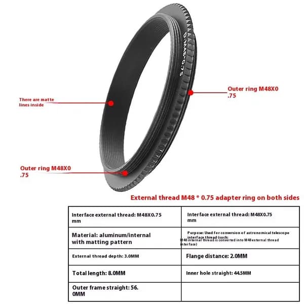 Angeleyes,adapter ring,Переходное кольцо для двустороннего преобразования внутренней и внешней резьбы SCT M48X0.75 M42X0.75