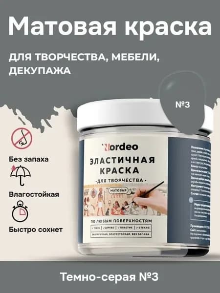 Матовая краска NORDEO для творчества, мебели и декупажа - Цвет №3 темно-серый