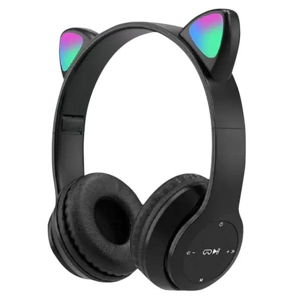 Беспроводные Bluetooth-наушники с кошачьими ушами и светодиодной подсветкой, чёрные