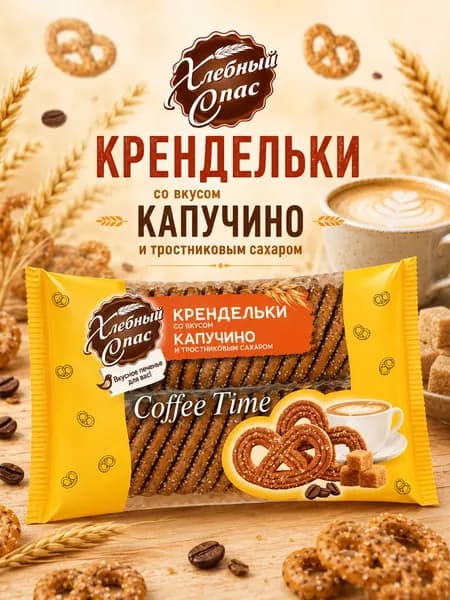 Хлебный Спас, Печенье Крендельки Coffee Time со вкусом капучино, 320 г, Россия