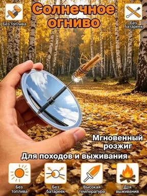 Солнечный зажигатель для экстремального путешествия Портативная солнечная печь без топлива Экологичный и быстрый зажигатель для кемпинга, охоты и выживания в дикой природе