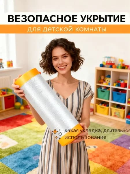 Пленка укрывная для ремонта с клейкой малярной лентой 2.7х20 м. Широкая защита для больших поверхностей. Профессиональная пленка