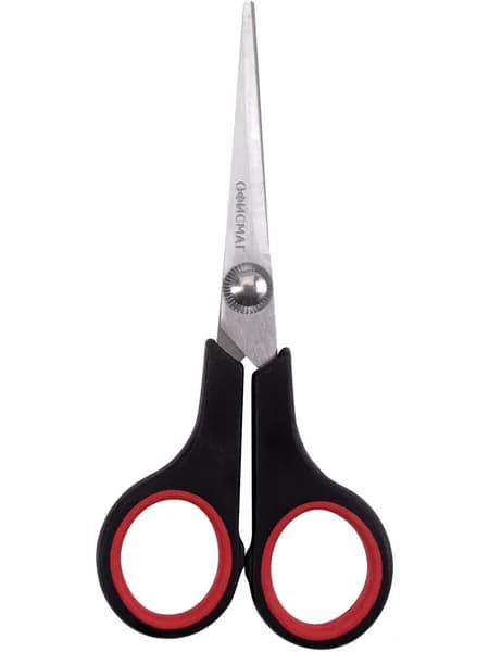 Ножницы 14 см Офисмаг Soft Grip, Сталь, резиновые вставки, черно-красные, 3-х сторонняя заточка