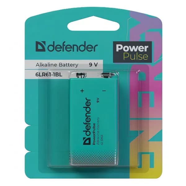 Батарея Defender 6LR61-1BL 9V, блистер, 1 шт., PowerPulse