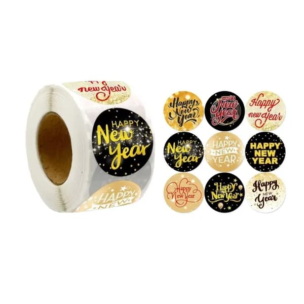 1 рулон из 500 наклеек Happy New Year stickers-2,5 см