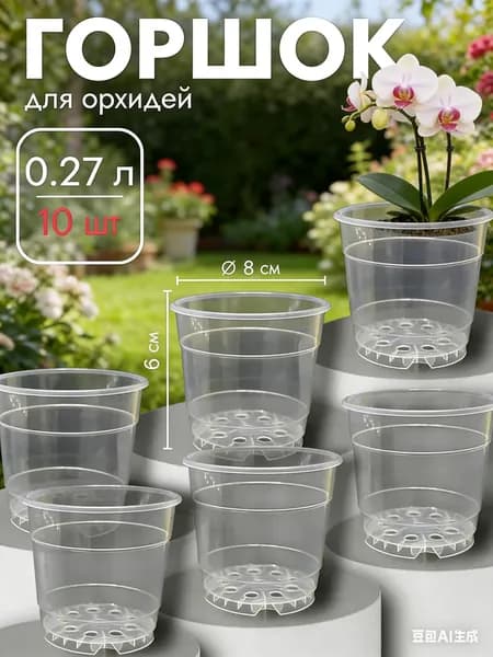 Кашпо 0.27 л, 6.5 см, 10 шт, цвет прозрачный
