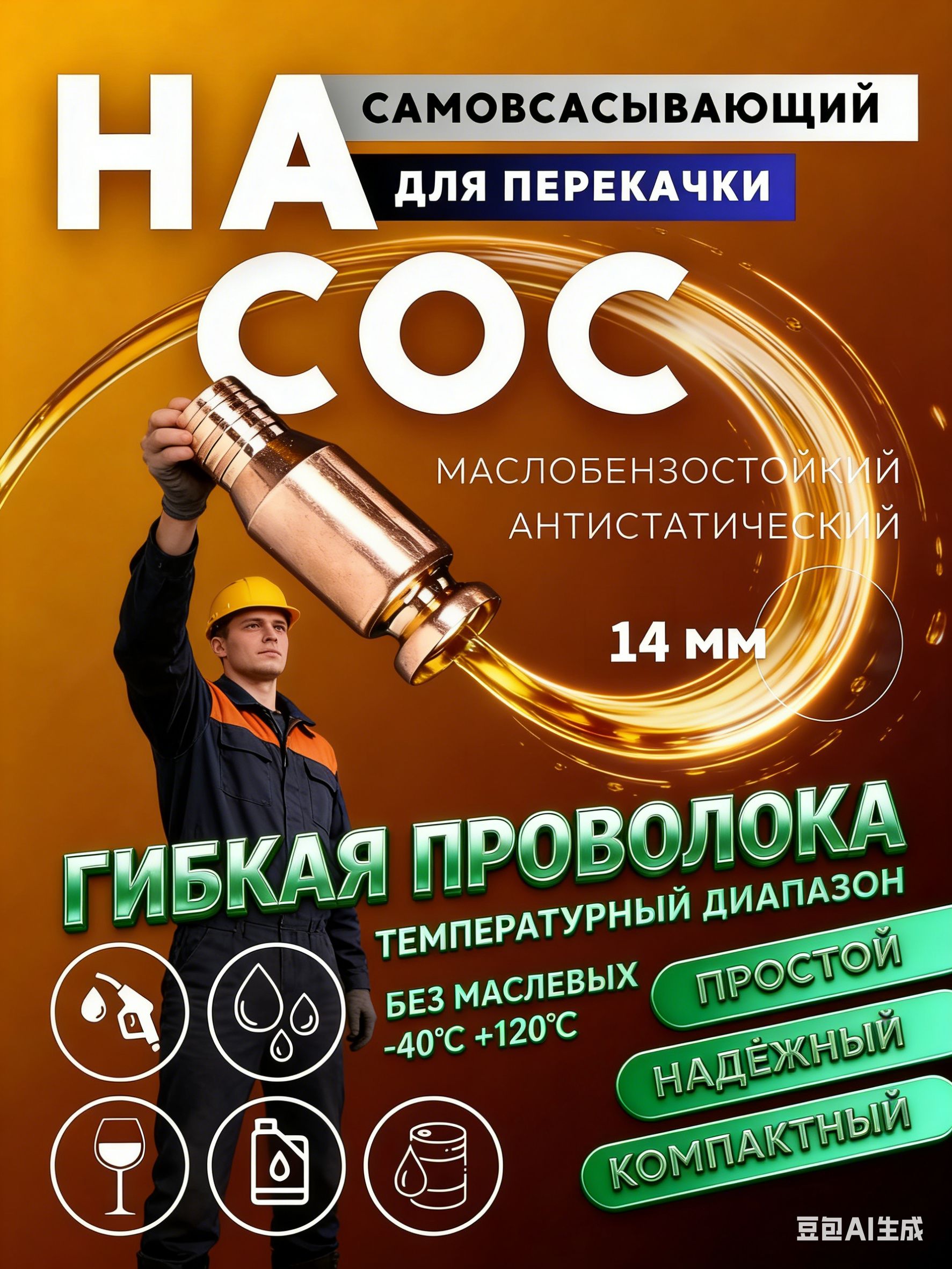 Самовсасывающий насос для перекачки и слива топлива, бензина, воды, жидкостей