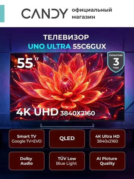 Candy Телевизор 55″ 4K UHD, черный, серый