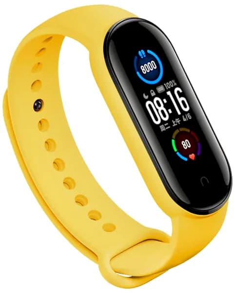 Ремешок для фитнес-браслета Xiaomi Mi Band 5, желтый. Силиконовый, спортивный браслет для умных (смарт) часов Сяоми Ми Бэнд 5, сменный браслет мужской и женский.