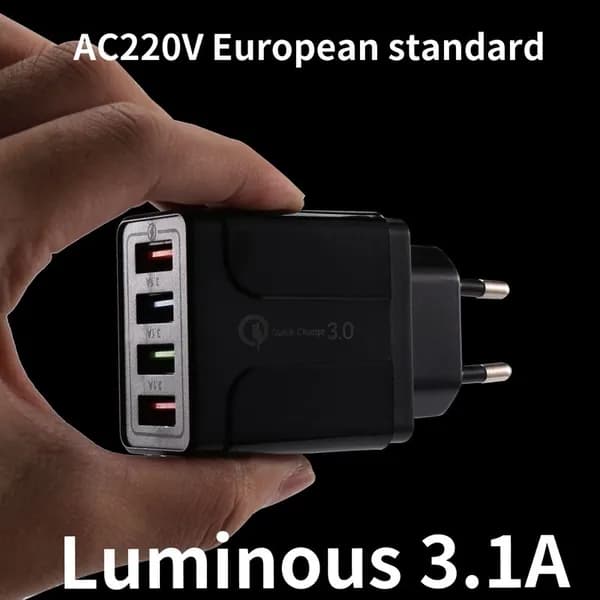 Зарядное устройство 45W, 4 USB порта / QC 3.0, портативный сетевой адаптер с евровилкой