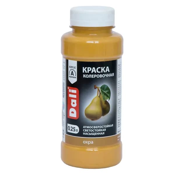 Краска-колер для хобби и творчества, Охра 0,25л, атмосферостойкая, от -40 до +40 С, светостойкая (6-8 баллов), Для декора, устойчива к выгоранию, влажной уборке, без запаха, по мин поверхности, дереву, загрунтованному металлу, Рогнеда
