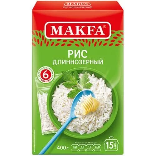 Makfa Крупа Рис длиннозерный шлифованный, 400 г