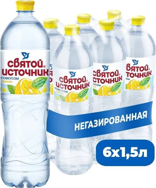 Вода Святой Источник питьевая негазированная со вкусом лимона, 6 шт по 1,5 л