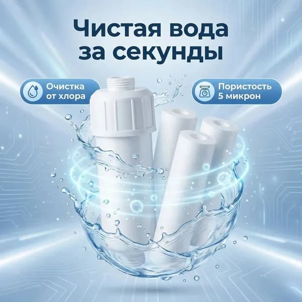 Комплект из 5 сменных картриджей для фильтраСменный картридж для предварительного фильтра с функцией удаления хлора,