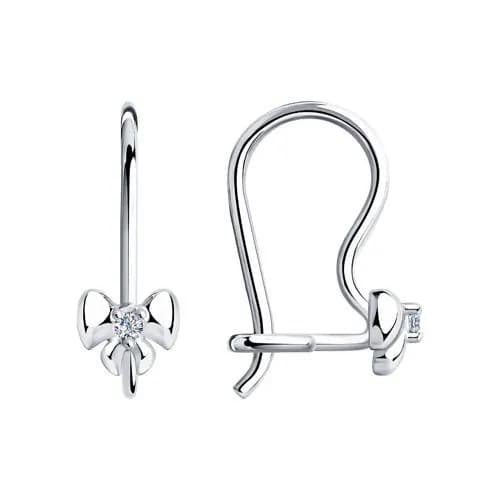 Серьги детские из серебра 925 пробы с фианитами / бантик / 15*5 мм