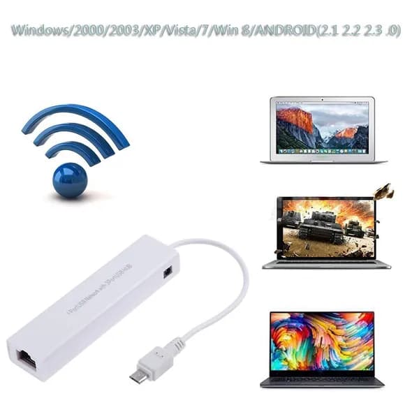 Кабель для интернет-соединения Micro-USB 2.0 Type-B/RJ-45, USB Type-A, 1 м, черный