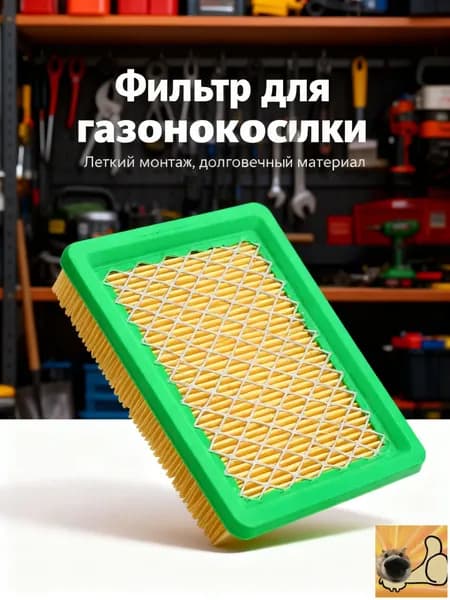 Воздушный фильтр двигателя газонокосилки, универсальное применение, качественная фильтрация пыли и частиц, простой монтаж и замена.
