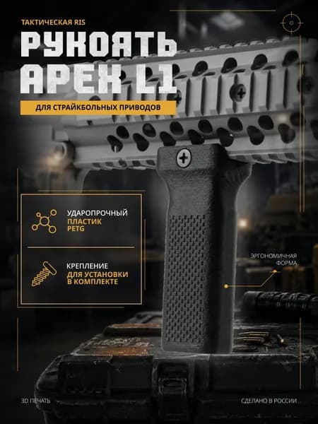 Рукоять для страйкбольного привода Apex L1 на планку Пикатинни и Вивера. 3D печать Sector 13