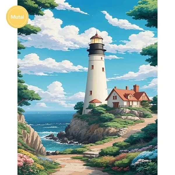 Диамантная картина Маяк у моря , 40 50 см, 5D, из смолы